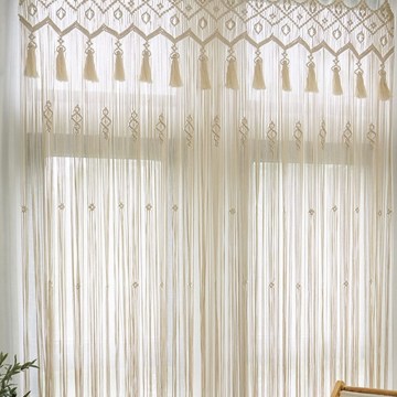 Bohemian Hand Woven Tassel Curtain Home Indoor Wedding Decor Window Door Curtain Knitted Wall Hanging Macrame Curtain with Rod