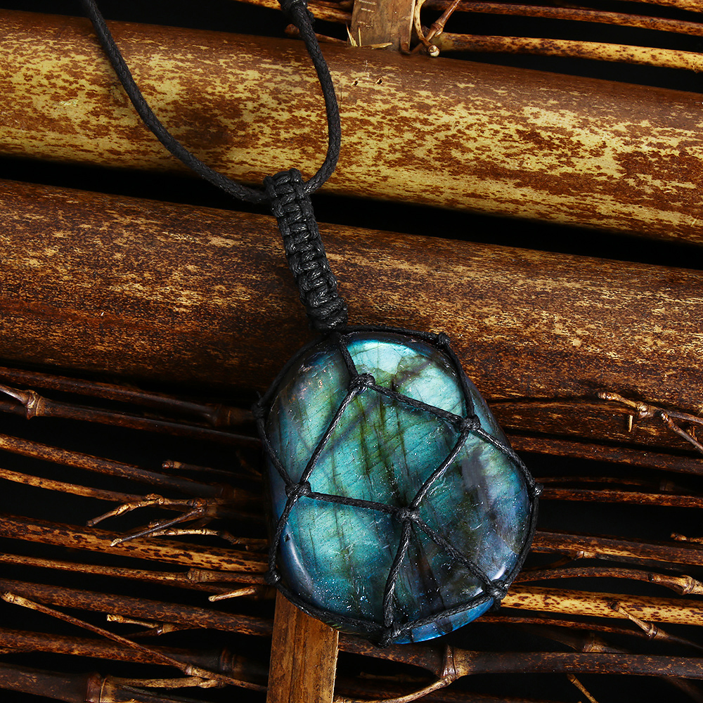 Dragons Heart Labradorite Necklace Natural Stone Pendant Wrap Braid Yoga Macrame Necklaces Men Women Energy Necklace Jewelry