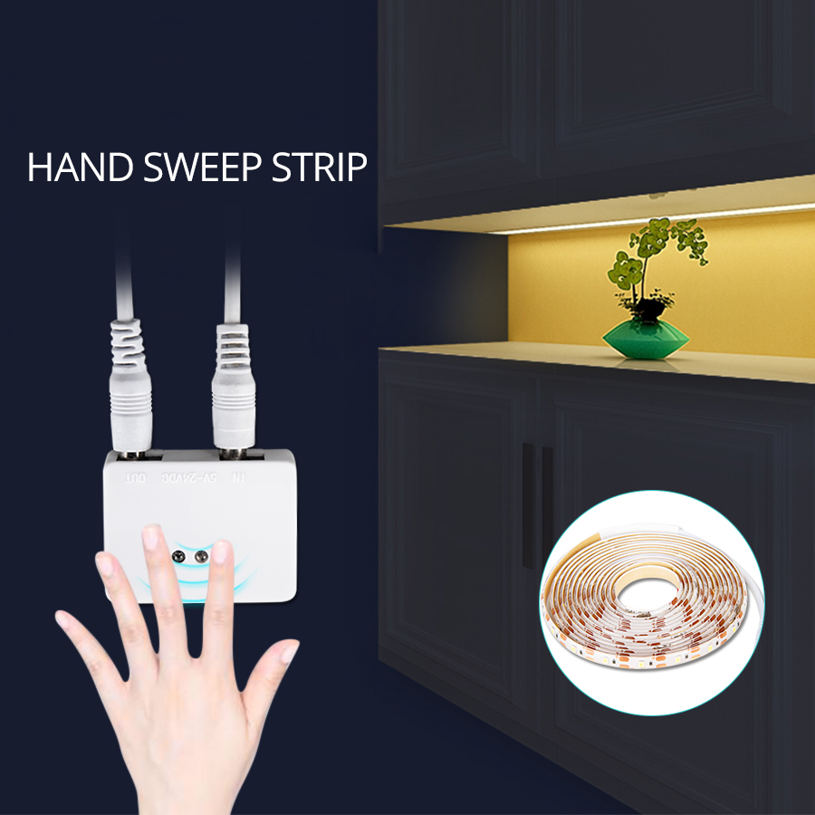 Foxanon LED Hand Sweep Sensor Cabinet Light 12V Motion Sensor Lamp 1m 2m 3m 4m 5m Night Light for Kitchen Closet Wardrobe Lights