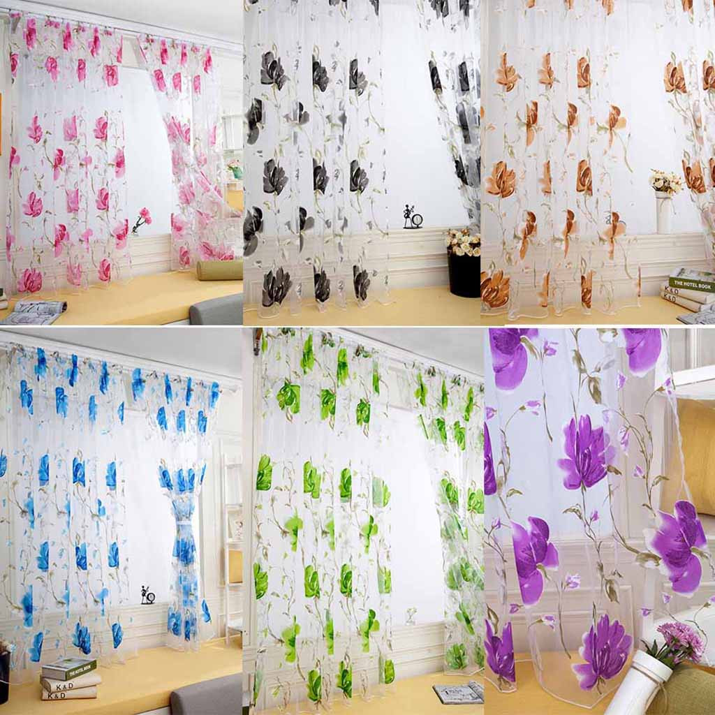 Vines Leaves Tulle Door Window Curtain Drape Panel Sheer Scarf Valances Drapes In Living Room Home Decor Sheer Voile Valances
