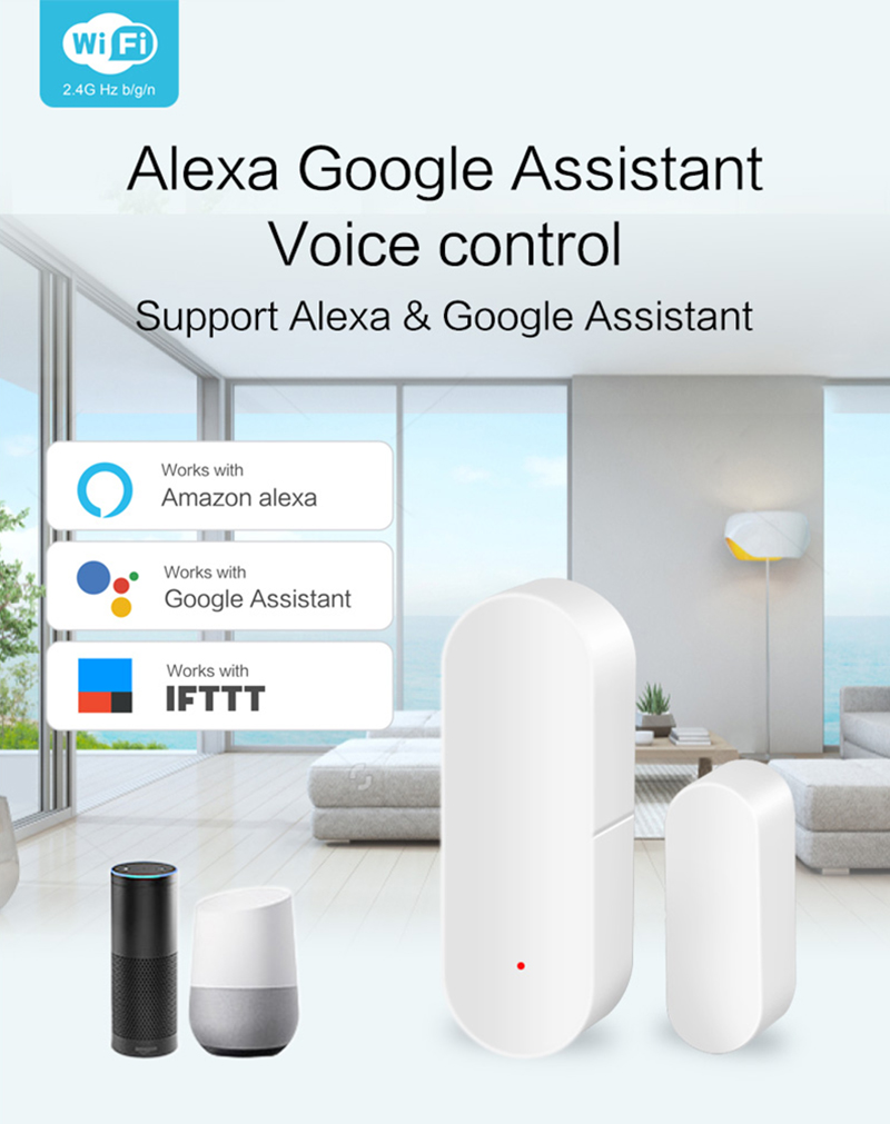 Smart Home Wireless WiFi Door/Curtain Sensor Detector Notification Reminder App Remote Control Compatible With Alexa Google Home