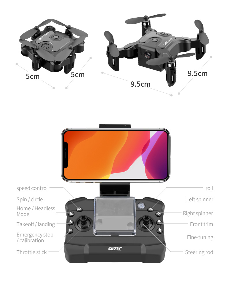 2020 New Mini Drone Quadcopter With/Without Camera HD Hight Hold Mode RTF WiFi Folding Aerial RC Helicopter Kit on the remote