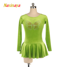 Figure Skating Costume Dress Ice Skating Skirt for Girl Women Kids Competition Velvet butterfly rhinestones 12 Colors