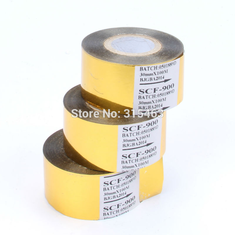 Free Shipping 1 Roll 1.18x3936" (30MMx100M) Gold Thermal Transfer Ribbon Hot Stamping Foil Ribbon Printing Belt