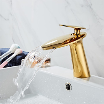 Basin Faucet Solid Brass Bathroom Faucet Cold And Hot Waterfall Mixer Sink Tap Single Handle Deck Mounted Gold/Black/ChromeTap