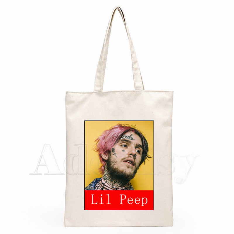 Rapper Lil Peep Print Female Handbags Fashion Handbag Canvas Bag Tote Ladies Casual Shoulder Bag Reusable Shopping Bags