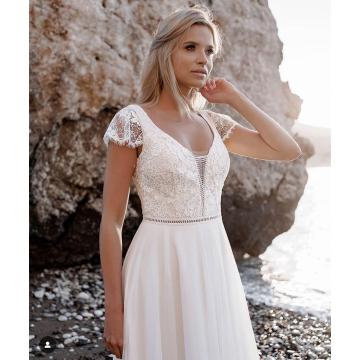 Lace Boho Bohemian Wedding Dress 2020 Soft Chiffon V-Neck A-Line Floor Length Bridal Gowns For Women Brilliant Simple Beach