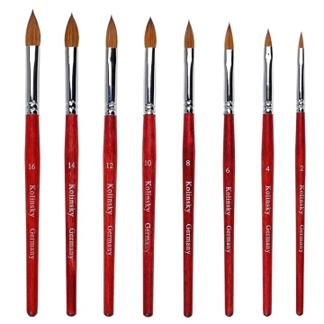 New Single 100% Pure Profession Kolinsky Nail Pen Brush Oval Crimped Shaped Red Wood Handle Sable Acrylic Nail Brush Size #2-#14