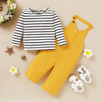 Toddler Infant Kids clothes Baby Girls Striped T shirt Tops Suspender Pants Outfits Set Clothing free shipping ropa de niña#L35