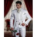 Custom Made White Embroidery Groom Tuxedos Stand Collar Groomsmen Blazer Man Wedding Suits Jacket+Pants+Vest+Tie+Handkerchief