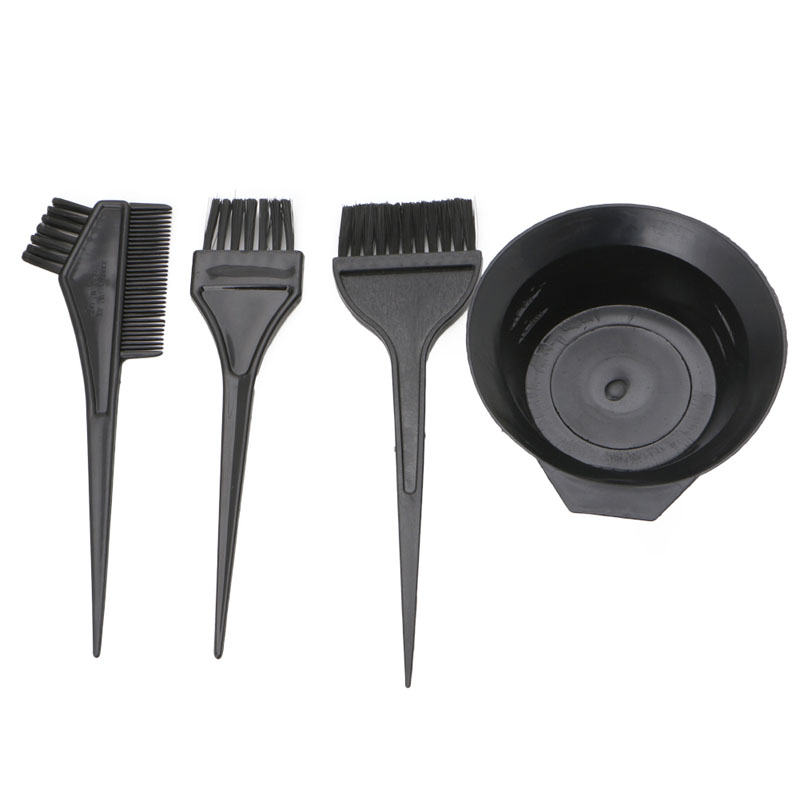 4Pcs /Set Hair Dye Colouring Brush Comb Black Plastic Mixing Bowl Barber Salon Tint Hairdressing Color Styling Tools Dropship