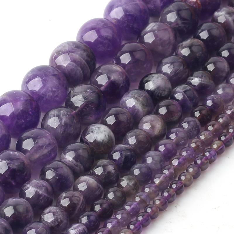 Wholesale AAA+Round Natural Amethysts Stone Beads For Jewelry Making DIY Bracelet Necklace Anklet 4/6/8/10/12 mm Strand 15''
