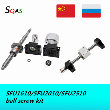 EU warehouse ball screw kit SFU1610 SFU2010 SFU2510 C7 screw end machined with BKBF12/15/20+nut holder+coupling for CNC router
