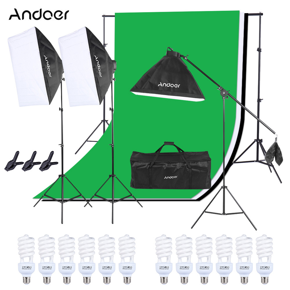 Andoer Photo Studio Kit 12 LED 45W Photographic Lighting Kit Camera & Photo Accessories 3 light stand 3 softbox for Camera Photo