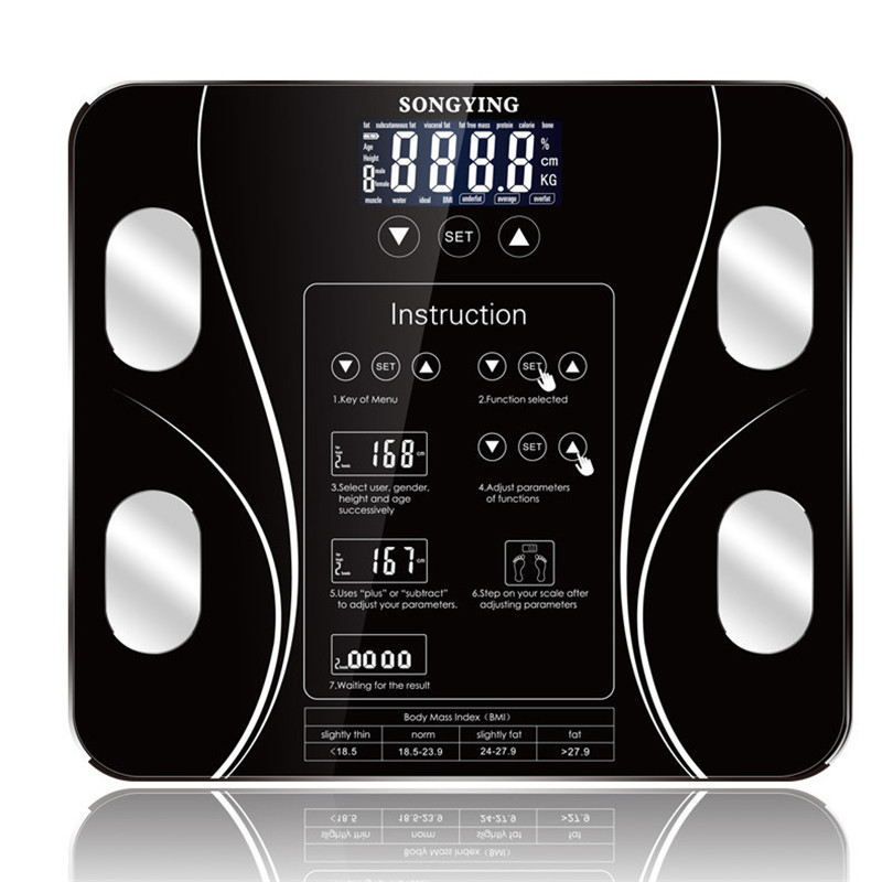 Body Fat Scale USB charging Smart Household Weighing Scale Fat Scale LED Digital English Function Screen CE Certification