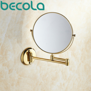 BECOLA Double Side Bathroom Folding Brass Shave Makeup Mirror Gold Plated Wall Mounted Dual Arm Extend Bath Mirror BR-6738