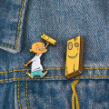 " Ed edd n eddy Brooch Animated cartoon Cute yellow Wooden Plank Bald Little Boys Enamel Pin For Kid Friends Jewelry Gift"