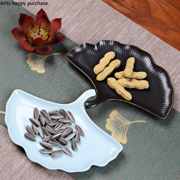 Ginkgo Leaf Shape Fruit Dish Chinese Style Retro Nut Snacks Plate Ceramics Refreshment Tray Storage Tray Tea Set Accessories