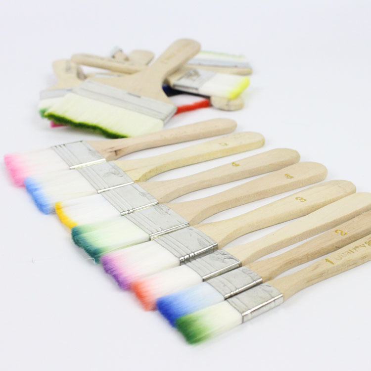 6pcs/Set,Watercolor many color Nylon Hair wooden cleaning painting art brush board brush Watercolor Painting Brush Oil Paint