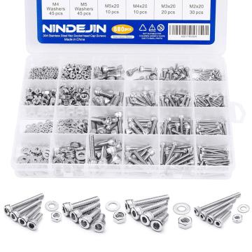 NINDEJIN 880Pcs Hexagon Hex Socket Head Cap Screw Set M2 M3 M4 M5 Stainless Steel Hex Socket Cap Head Bolt and Nut Machine Screw