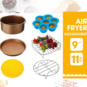 11Pcs Air Fryer Accessories 9 Inch Fit for Air fryer 5.2-6.8QT Baking Basket Pizza Plate Grill Pot Kitchen Cooking Tools