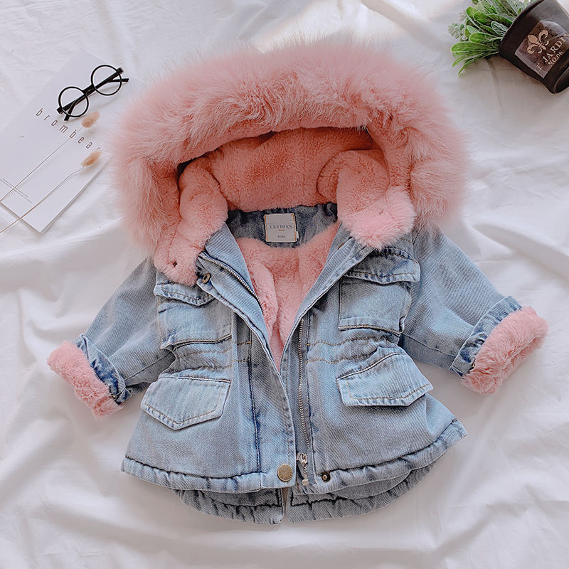 2020 Fashion Cotton Winter Denim Coat New Baby Girl Clothes Hoodies Zipper Warm Outwear Windbreaker For Girl Clothes 1 to 6 Age