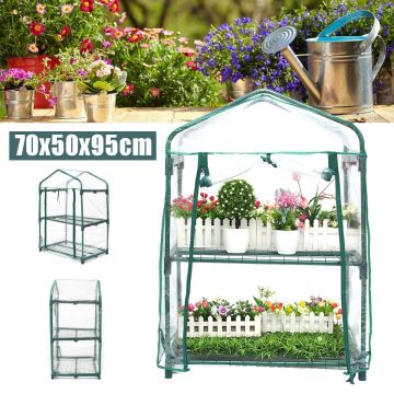 Mini Greenhouse 2 Layers Home Gardening Warm Room Outdoor Flower Plant Pot Winter Shelves Racks 70x50x95cm Garden Greenhouses