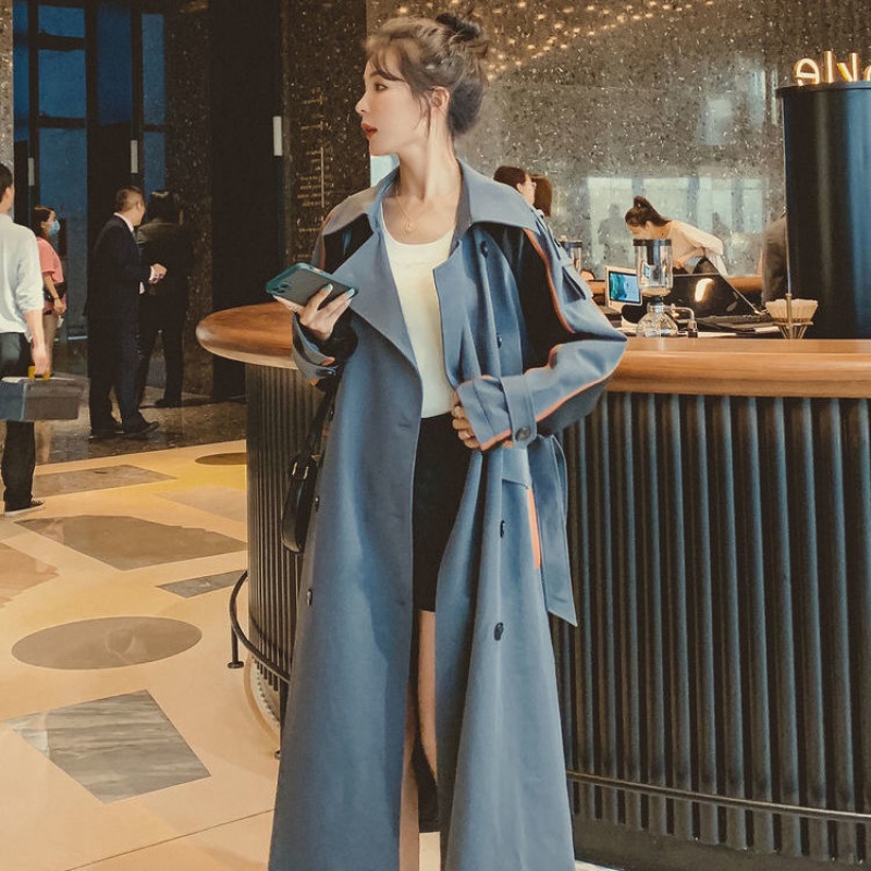 Brand New Spring Autumn Long Women Trench Coat Double Breasted Belted Storm Flaps Green Dress Loose Coat Lady Outerwear Fashion