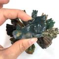 natural moss agate crystal skull dragon head hand carved crystal craft mineral reiki healing stone animal chakra amulet p