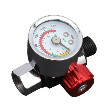 1pc Metal Red Mini Air Pressure Regulator Gauge Valve 1/4