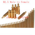 100pcs/lot M2.5*L+6 2.5mm Brass Standoff Spacer Male Female Spacing Screws Hex Brass Threaded Spacer length 3mm to 30mm