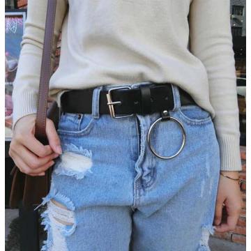 HOT Gold Round buckle belts female leisure jeans wild belt without pin metal buckle brown leather black strap belt women