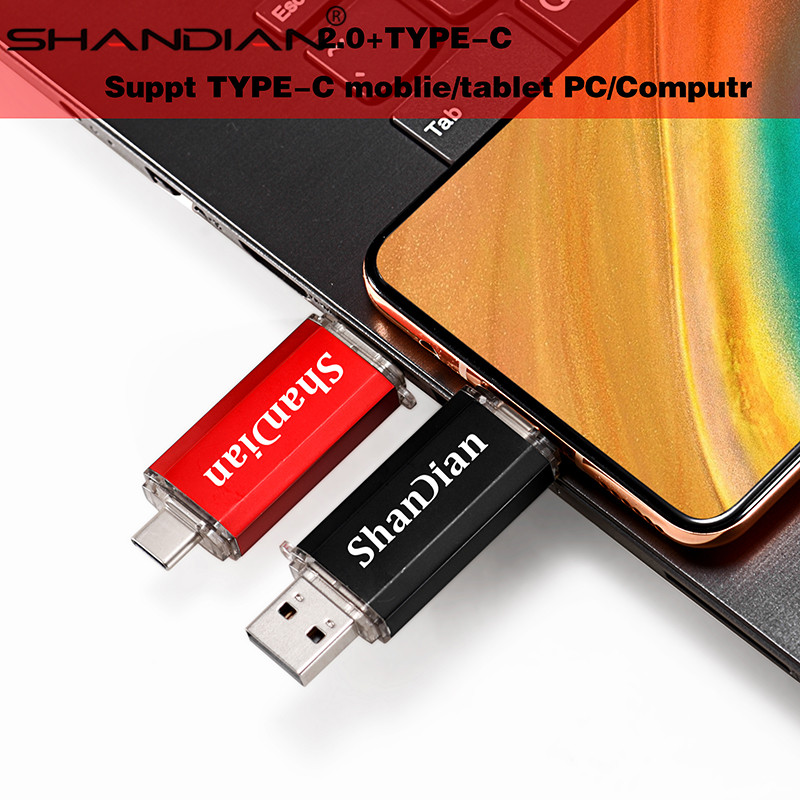 SHANDIAN Real capacity Flash Drive 64G 8G TYPE-C micro-usb 3 IN 1 pen Drive 32G 16G usb Smart Phone thumb pendrive memory