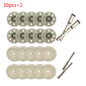 10pcs/set 22/30mm Mini Diamond Saw Blade Silver Cutting Discs with 2X Connecting Shank for Dremel Drill Fit Rotary Tool