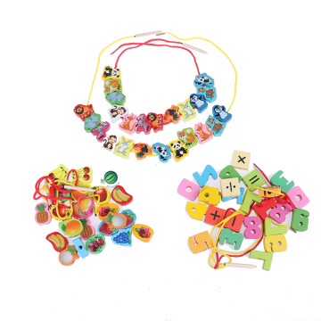 New Wooden toys Baby DIY Toy Cartoon Fruit Animal Stringing Threading Wooden beads toy Educational for Children