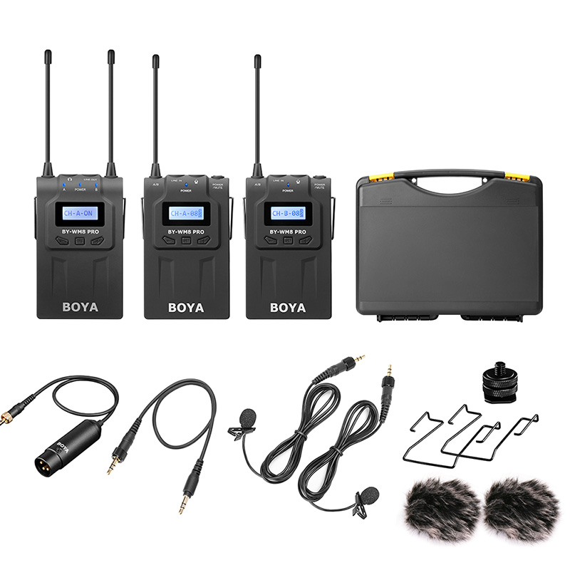 BOYA BY-WM8 Pro K1 K2 UHF Dual Wireless Microphone Interview Mic 2 Transmitters & 1 Receiver for iPhone DSLR Video Camera