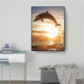 Ocean Dolphin Poster Seascape Sunset Landscape Canvas Painting Wall Art Picture for Bedroom Kids Room Modern Home Decoration