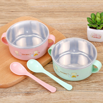 Insulation Stainless Steel Baby Bowl Sets Thermal Tableware Set For Kids Toddlers with Spoon Cover Solid Feeding Dishes