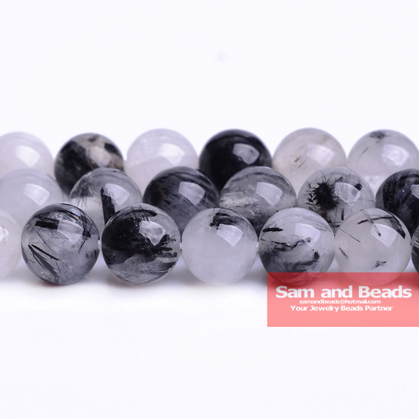 Natural Stone Smooth Black Rutilated Quartz Loose Beads 16" Strand 6 8 10 12 MM Pick Size For Jewelry Making BRQB01