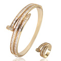 Zlxgirl women size T cubic Zircon nail bangle Ring Wedding jewelry sets metal copper micro pave setting bracelet free one mask