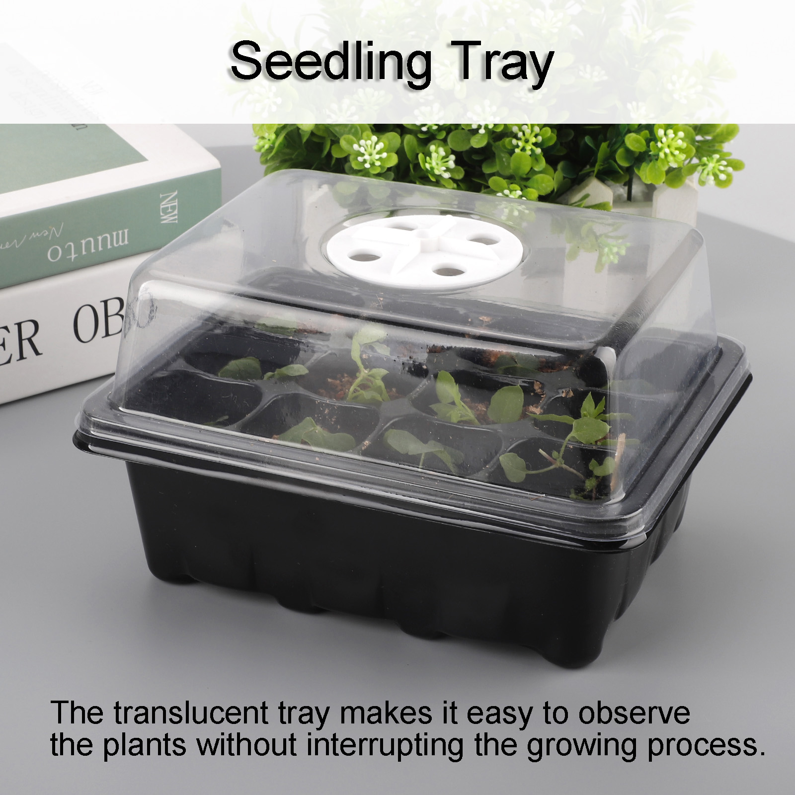 Plant Growth Tray Mini Greenhouse Seedling Propagation Kit 12-hole Humidity Vented Domes Hand Tool Kit Plant Nursery Tray
