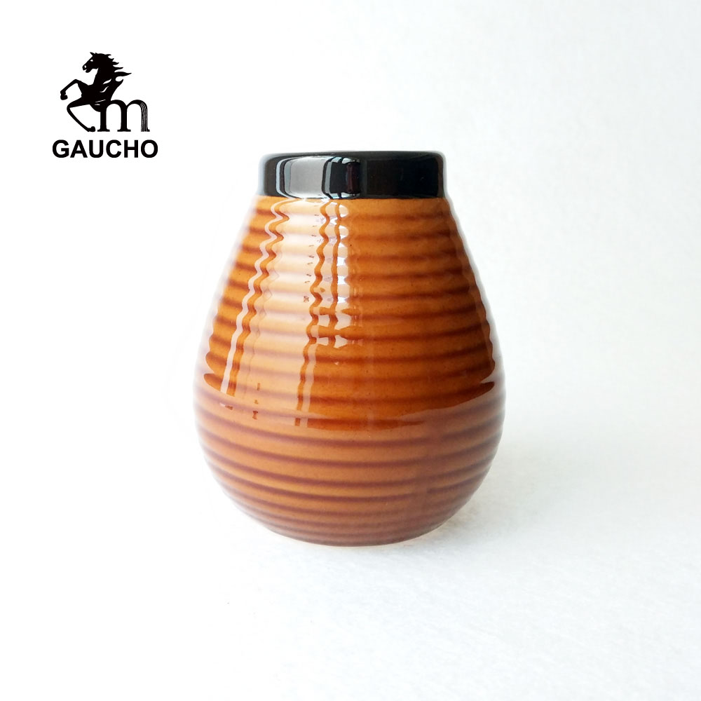 1 PC/Lot Gaucho Yerba Mate Calabash Gourds Ceramic Cups 350 ML With Emboss Stripe Nice Appearance Hot Sales