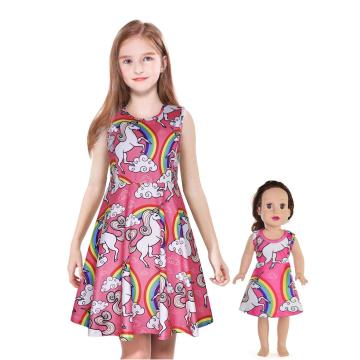 Matching Dolls & Girls Dress,Unicorn Mermaid Butterfly Sleeveless Dresses for Kids ,18