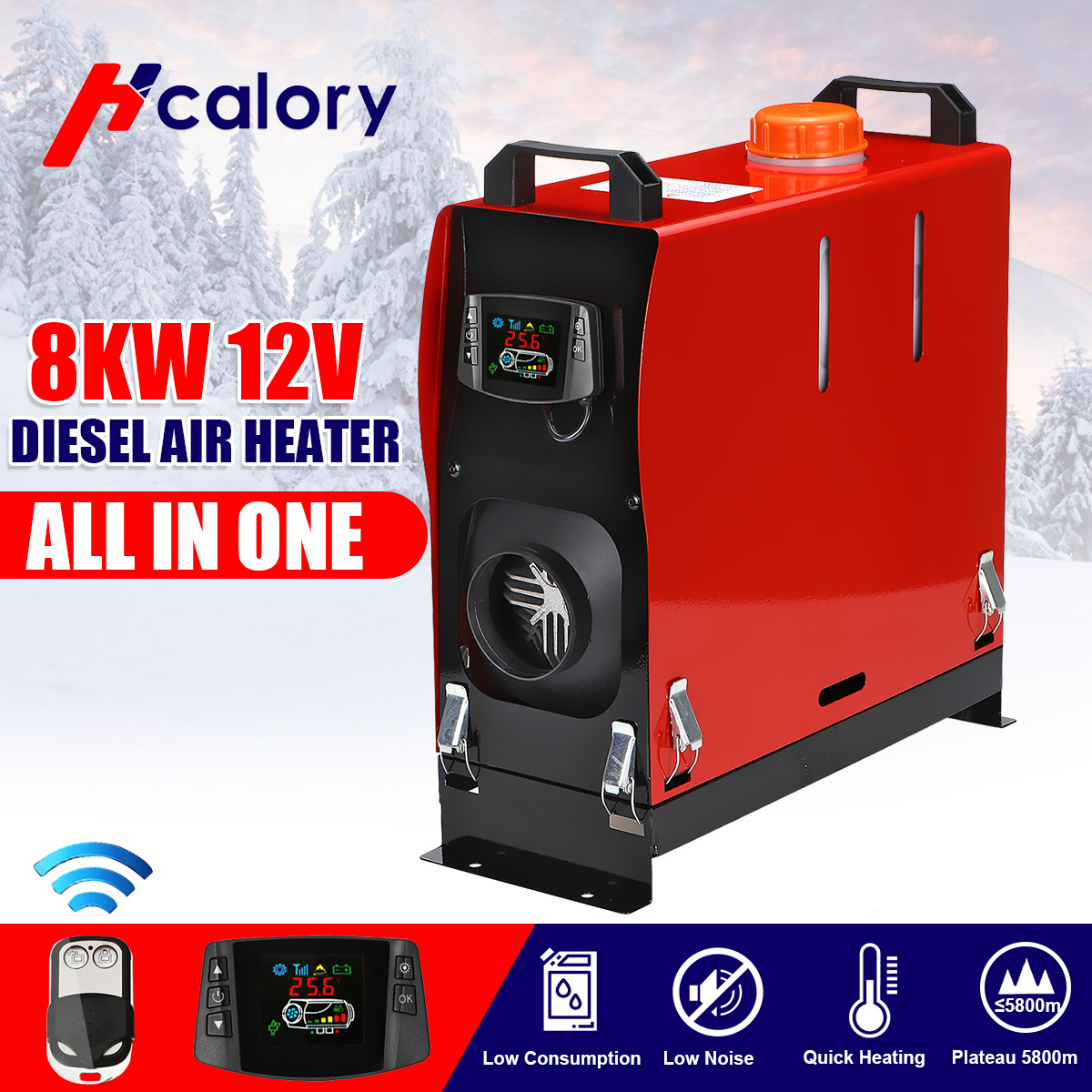 Car Heater All In One 8KW Air diesels Heater Red 1-8KW 12V/24V One Hole Car Heater for webasto Trucks Motor+LCD key Switch