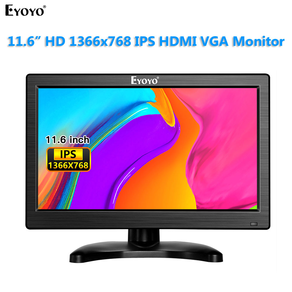 Eyoyo 12" IPS 1366x768 HD Monitor CCTV Display LCD Screen with USB HDMI VGA AV BNC Audio Remote Control for Security Camera