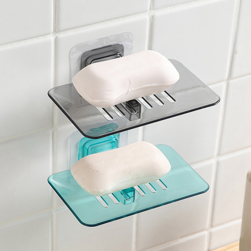 Bathroom Shower Soap Dishes Drain Sponge Holder Wall Mounted Storage Rack Soap Box Organizer Container