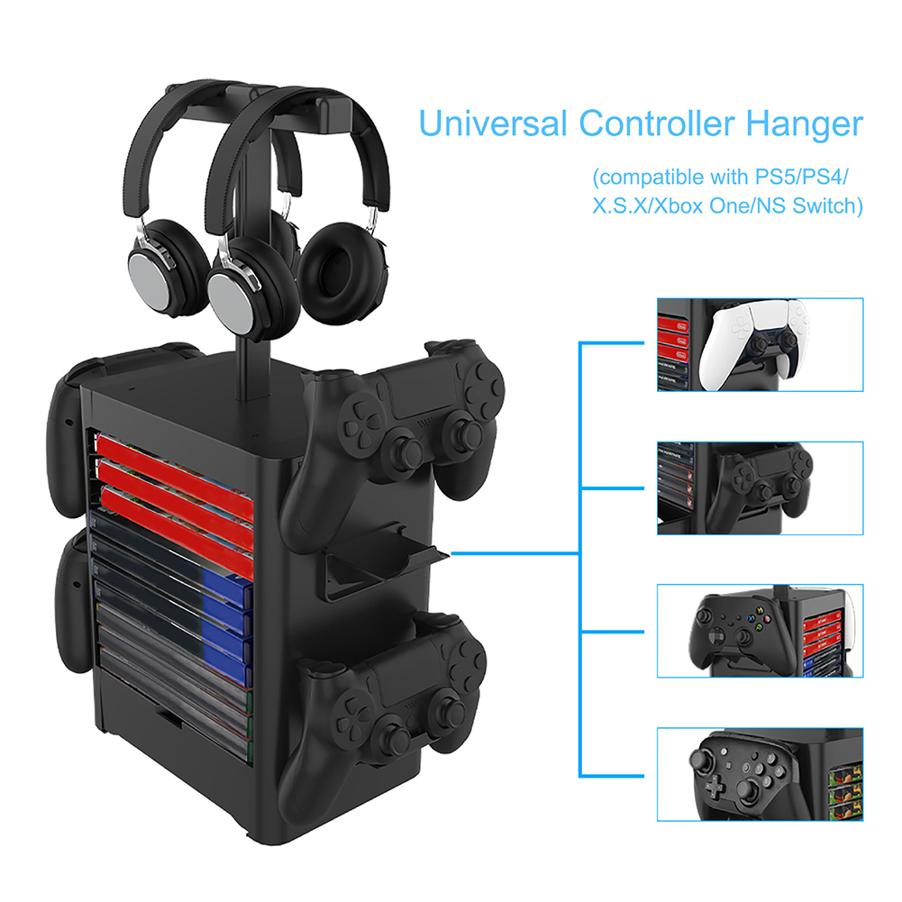 Multifunctional Gamepad Controller Tower Bracket Holder for Nintendo Switch PS5/PS4/XBOX CD Disc Headphone Storage Stand
