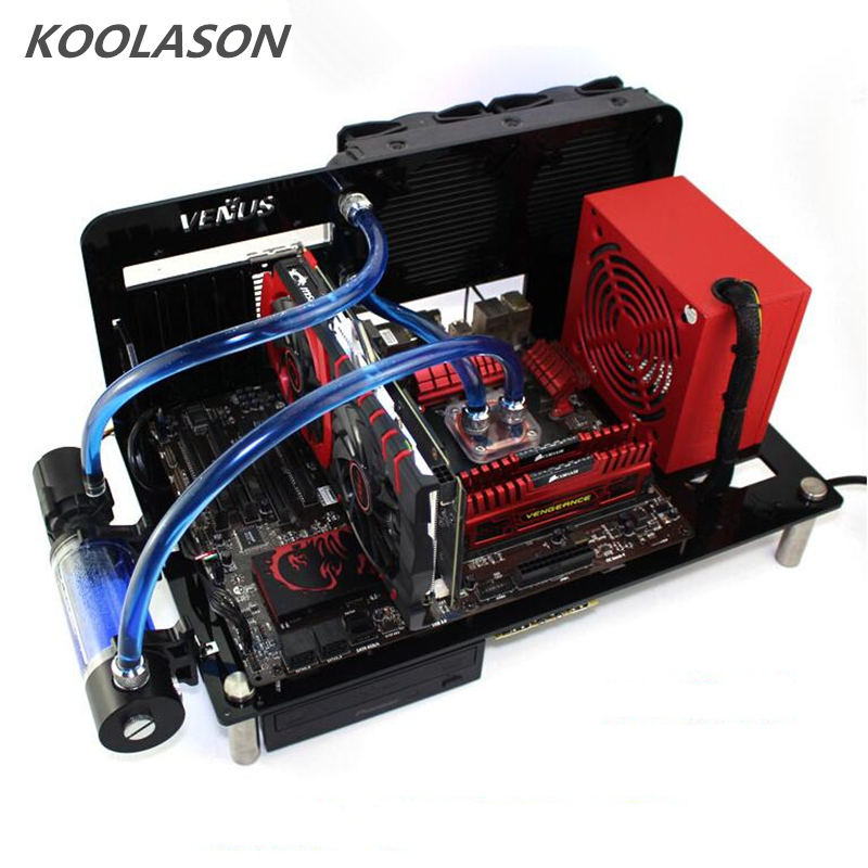 KOOLASON DIY Desktop Acrylic Rack Water Cooling ATX MATX Transparent Computer Towers Case Horizontal Main Chassis Box