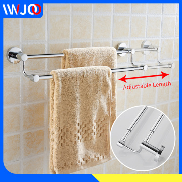 Bathroom Towel Holder Telescopic Double Towel Bar Stainless Steel Towel Rack Hanging Holder Wall Mounted Adjustable Length