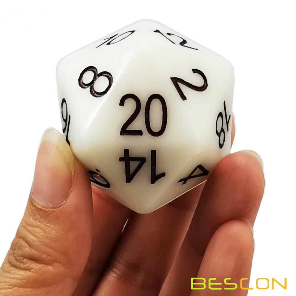 Bescon Jumbo Glowing D20 38MM, Big Size 20 Sides Dice Jade Glow In Dark, Big 20 Faces Cube 1.5 inch